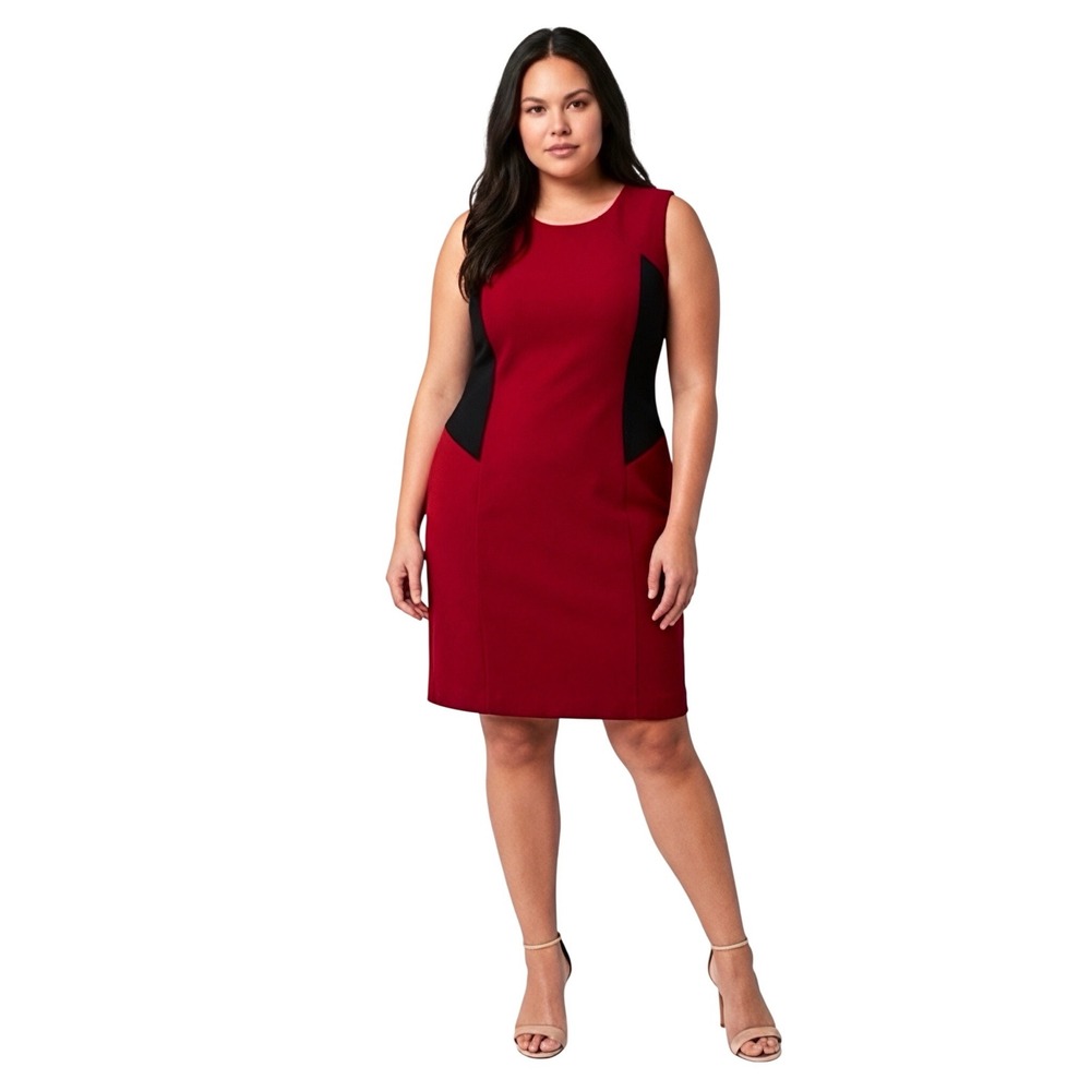 Laura‎ Red Black Colorblock Sleeveless Sheath Dress Size 16 Office Workwear